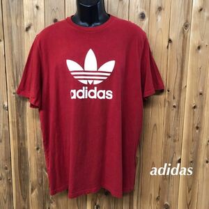 adidas /アディダス /メンズ 半袖Tシャツ トップス ビッグロゴ プリントTシャツ トレフォイルロゴ 赤 スポーツ アメカジ USA古着