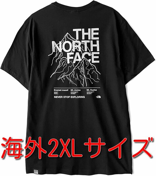 新品 即決 海外2XL(日本3XL相当) ノースフェイス Tシャツ 黒 ブラック マウンテン アウトライン (Mountain Outline Tee) THE NORTH FACE 