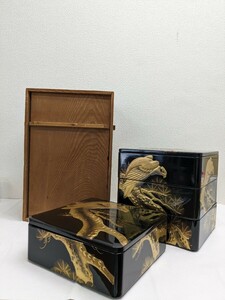 木製漆器 蒔絵 4段重箱 箱付 A1