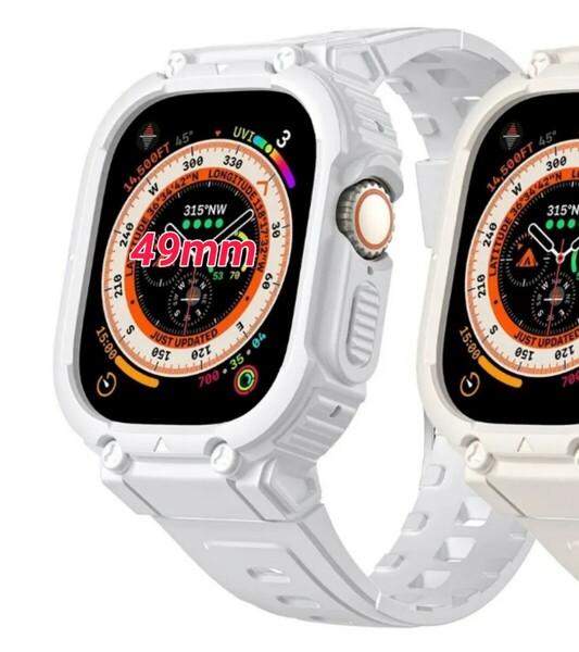 Apple Watch Ultra 保護カバー 一体型 ベルト バンド 49mm ホワイト