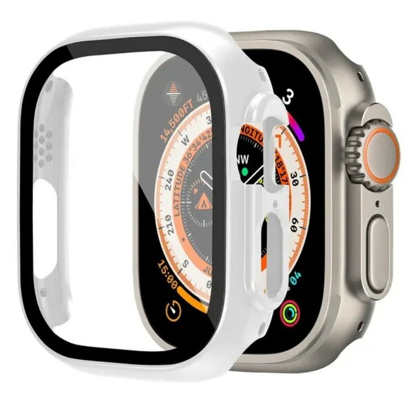 Apple Watch Ultra 画面 保護カバー バンド ベルト ホワイト 49mm