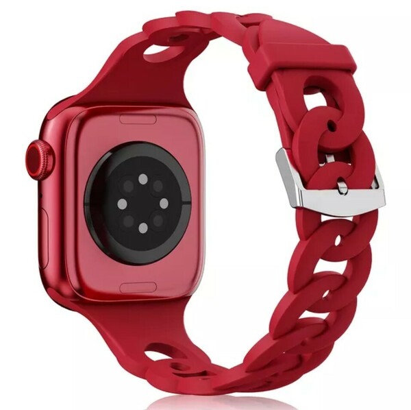 Apple Watch用 シリコンバンド ベルト 高品質ステンレスバックル 快適 レッド 