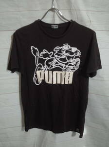 メンズ pk134 PUMA プーマ フロッキー ロゴ プリント 半袖Tシャツ S ブラック 黒