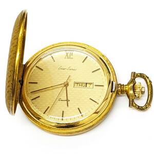 [2189]*1 jpy start * immovable goods *EVER SWISS pocket watch SWISS MADE Quarts quarts Gold body only watch stem operation possible antique 