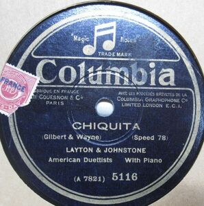 SP・英国盤・レイトン&ジョンストンLayton & Johnstone ピアノ伴奏・チキータ CHiquita/夕方にIn the evening・B-37