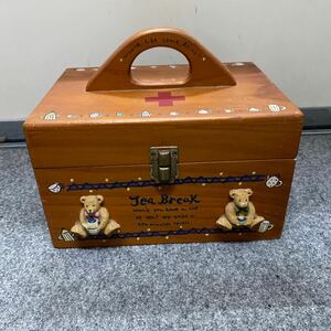  antique Country furniture wooden first-aid kit teddy bear case 