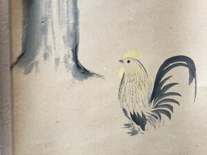 【三】掛け軸 鳥 鶏 木 樹木 花鳥 詳細不明 サインあり 落款あり 掛軸　s3860A240215y55