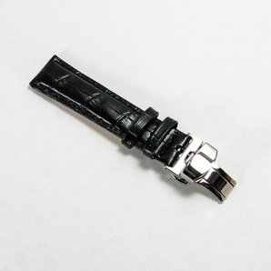 腕時計ベルト 牛皮製クロコ模様型押しプッシュボタン式Ｄバックル黒色１８ｍｍ 新品の画像3