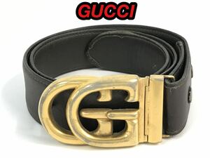 GUCCI ベルト ロゴ GD ブラック ゴールド金具 