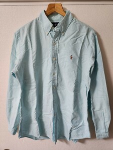 (100 иен старт, б/у ) Ralph Lauren,Ralph Lauren, кнопка down рубашка,M размер, голубой, стандартный, custom Fit ( б/у одежда )