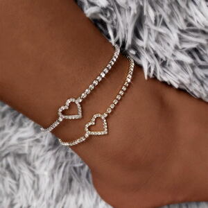  открытый . Heart форма дизайн cz diamond *2WAY серебряный ножной браслет & браслет 