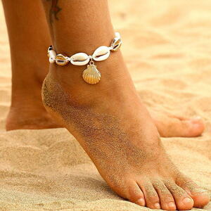  Hawaii &bohemi Anne pretty * Gold k18 color shell & shell Vintage anklet 