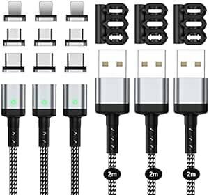 SUNTAIHO 充電ケーブル 3A急速充電USB充電 磁気ケーブル【2M/3本セット/9個磁気端子/】データ転送にも対応したマグ