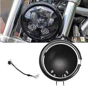 Chelhead 5.75インチ LED ヘッドライト用シェル ハーレーダビッドソン オートバイク ハウジングキット 丸型 ブラッ