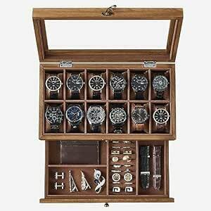 SONGMICS clock case 1 2 ps wooden drawer attaching wristwatch storage collection case jue Reebok s2 -step type transparent window attaching 