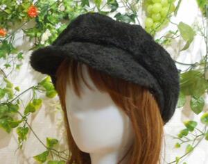 ◆Fake fur フェイクファー キャスケット 帽子（ブラック）
