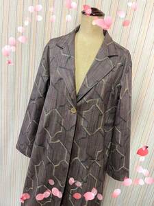  unused cloth from / hand woven / hobby. Ooshima / tailored color / light coat / half coat / hand made / kimono remake / purple series 