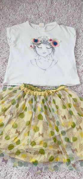 ZARAノースリーブ白Tシャツ女の子顔花120cm128cm半袖