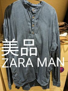 美品 zara man 長袖ロング丈　デニム　ロング　丸首 長袖Tシャツ