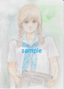 オリジナル　手描きイラスト　透明水彩　女の子　少女　Ａ5サイズ　雫
