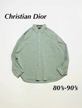 【80’s-90’s】Christian Dior Monsieur クリスチャンディオールムッシュ 長袖シャツ ヴィンテージ ライトグリーン 17 LL カジュアル _画像1