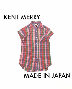 【日本製】KENT MERRY/ケントメリー　フレンチスリーブ チェック柄 シャツ ビンテージ Japan Label 当時物 70’s 80’s
