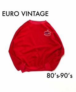 【US輸入品】EURO VINTAGE 80’s 90’s 刺繍スウェット ワンポイント トレーナー 長袖 ビンテージ red