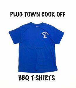 【US輸入品】2000年代製 BBQ プリントTシャツ blue 半袖 両面print Funny ご当地　企業物　アメカジ 古着　ビンテージ