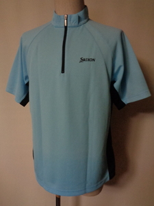 SRIXON スリクソン ハーフジップ 半袖ポロシャツ 水色系 M ゴルフウェア メンズ