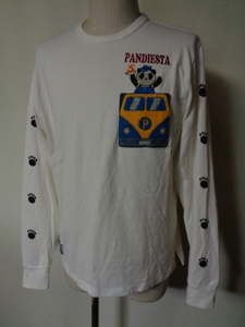 パンディエスタ PANDIESTA 刺繍＆プリント ワッペン「WAGON ワゴン」長袖Ｔシャツ ホワイト XLサイズ ロンT 
