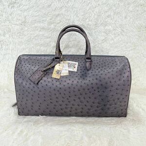 [1 jpy start rare ] regular price 68 ten thousand RENATA Ostrich Boston bag high capacity removal and re-installation pouch attaching exotic Italy made purple series 