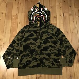 1st camo green ダブル シャーク パーカー Lサイズ Double shark full zip hoodie a bathing ape BAPE エイプ ベイプ 迷彩 mz77