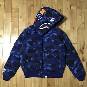 シャーク パーカー ダウンジャケット Mサイズ shark full zip hoodie Down jacket a bathing ape BAPE エイプ ベイプ Blue camo 迷彩 i3