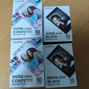 即決・送料込み！チェキフィルム instax mini140枚(CONFETTI×8箱、BLACK×6箱)