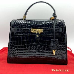 * супер высококлассный настоящий крокодил ** прекрасный товар *BALLY Bally ручная сумочка верх руль независимый wani кожа сияющий черный koB юг столица таблеток металлические принадлежности черный 