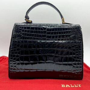 ●超高級リアルクロコダイル●◎美品◎BALLY バリー ハンドバッグ トップハンドル 自立 ワニ革 シャイニングクロコ B南京錠 金具 ブラックの画像2