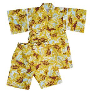 ☆新品未使用☆ キッズ カラシ 130 甚平 子供用 男の子 じんべい 2点セット 91000 恐竜柄 綿100% 中国製
