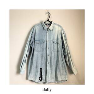 ダンガリーシャツ デニムシャツ Baffy バフィー アメカジ Yシャツ ワッペン メンズ 古着 L