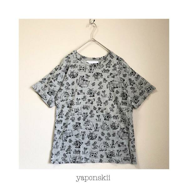 Tシャツ yaponskii ヤポンスキー コットン100% 半袖 カットソー 総柄 トップス 日本製 メンズ M USED 古着