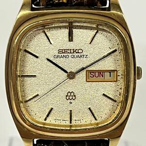 1円~【実動】セイコー SEIKO グランドクォーツ GRAND QUARTZ 9943-5010 メンズ腕時計 ゴールド文字盤 デイデイト スクエア 3針 G115805