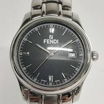 1円~【実動】フェンディ FENDI 210G クォーツ メンズ腕時計 ブラック文字盤 ラウンド ローマン デイト 純正ベルト 3針 スイス製 G115987_画像1