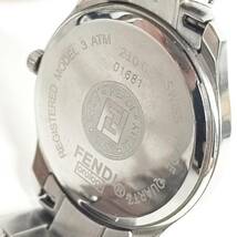 1円~【実動】フェンディ FENDI 210G クォーツ メンズ腕時計 ブラック文字盤 ラウンド ローマン デイト 純正ベルト 3針 スイス製 G115987_画像8