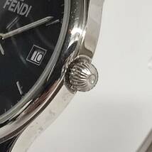 1円~【実動】フェンディ FENDI 210G クォーツ メンズ腕時計 ブラック文字盤 ラウンド ローマン デイト 純正ベルト 3針 スイス製 G115987_画像3