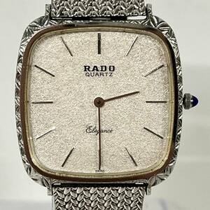 1円~【実動】ラドー RADO エレガンス 128.9002.2 クォーツ メンズ腕時計 シルバー文字盤 スクエア 2針 純正ベルト スイス製 G153431