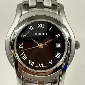 1 иен ~[ фактически работающий ] Gucci GUCCI 5500L кварц женские наручные часы черный циферблат раунд Rome n Date оригинальный ремень 3 стрелки Швейцария производства G132241