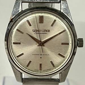 1 иен ~[ фактически работающий ] Seiko SEIKO подкладка LINER Chrono измерительный прибор 46999 механический завод мужские наручные часы серебряный циферблат раунд 25 камень 3 стрелки J100053