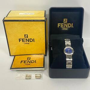 1円~【実動】フェンディ FENDI 3050L クォーツ レディース腕時計 ブルー文字盤 ラウンド 純正ベルト スイス製 2針 箱付き G143036