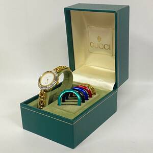 1 иен ~[ фактически работающий ]GUCCI Gucci перемена оправа 11/12 6 цвет QZ женские наручные часы белый циферблат раунд 2 стрелки Швейцария производства с коробкой G116192