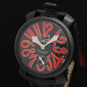 1 jpy guarantee / box attaching operation GaGa Milano Manuale R425/500 black face hand winding men's wristwatch OGH 5996100 4KHT