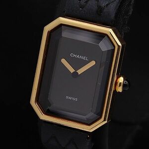 1 jpy operation superior article Chanel Premiere K18/750 matelasse cut glass QZ black face lady's wristwatch NSY 0057310 4ERT